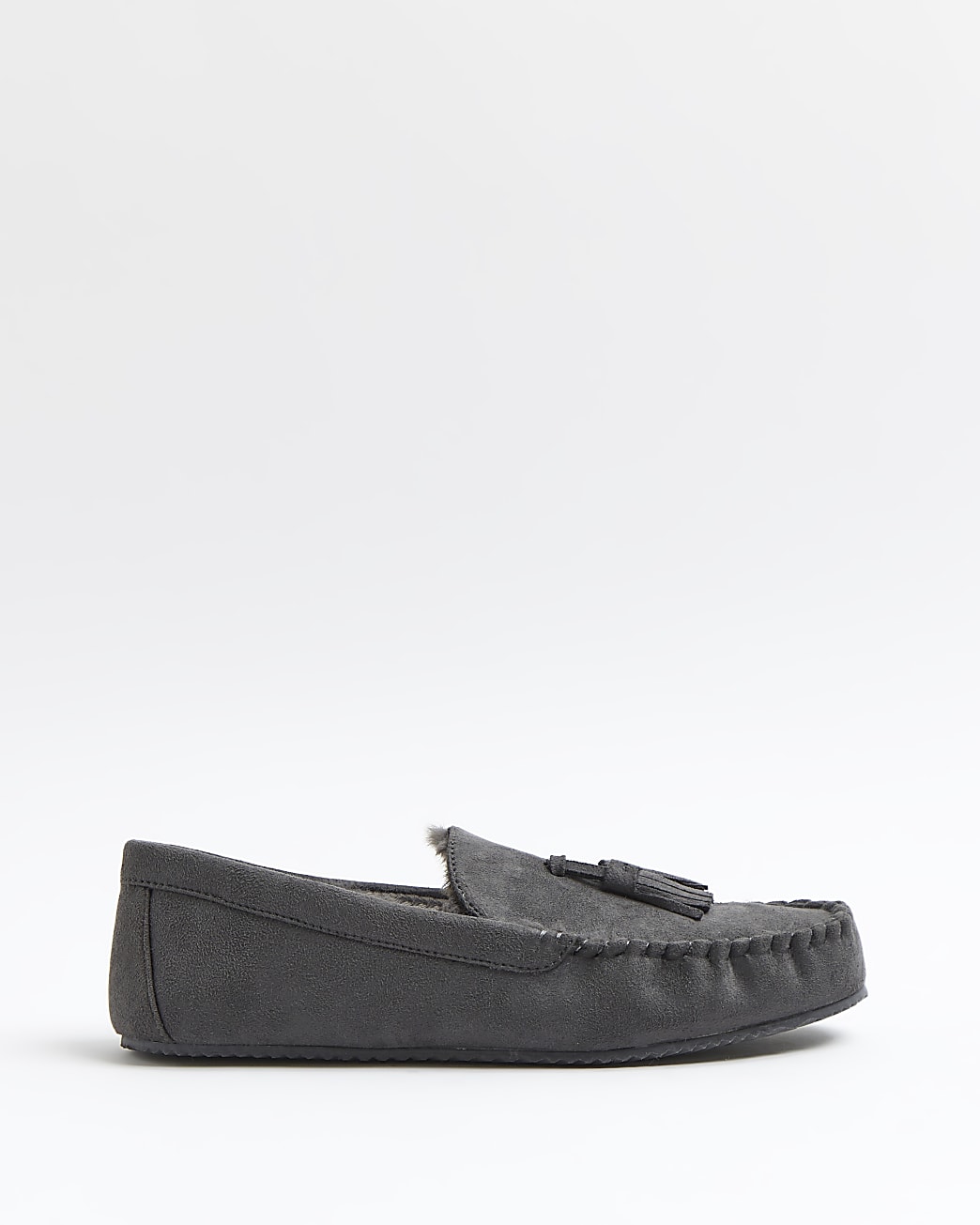 Grey faux fur tassel detail slippers