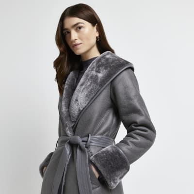 river island grey wrap coat