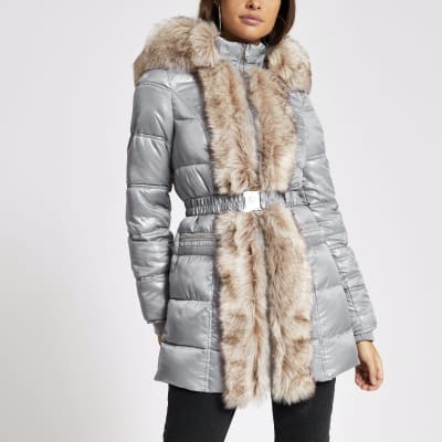 womens faux fur padded coat