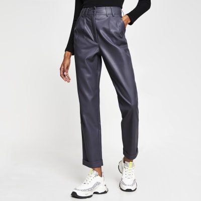 Grey faux Leather high waist peg trousers
