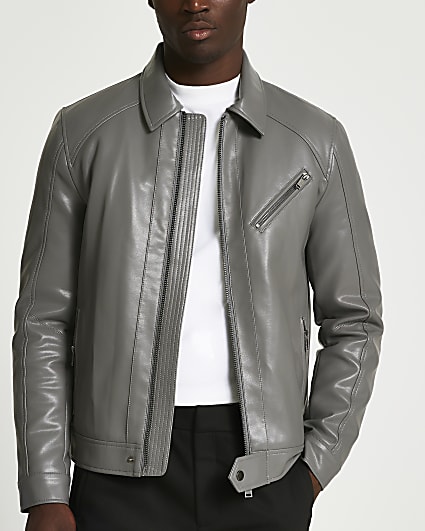 Grey faux leather jacket
