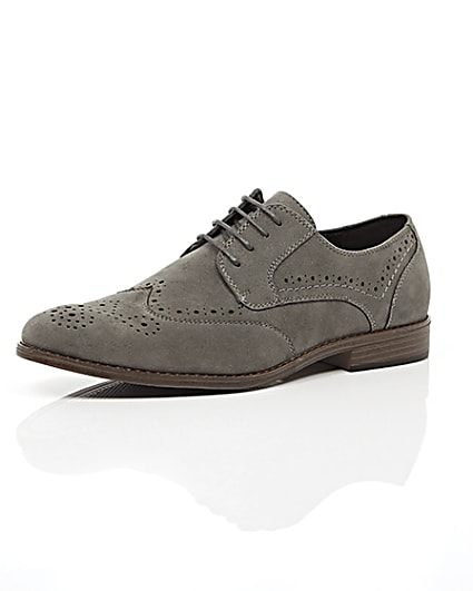 360 degree animation of product Grey faux suede brogues frame-0
