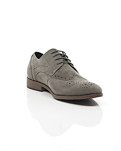 360 degree animation of product Grey faux suede brogues frame-6