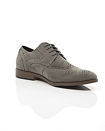 360 degree animation of product Grey faux suede brogues frame-7