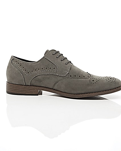 360 degree animation of product Grey faux suede brogues frame-9