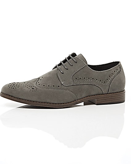 360 degree animation of product Grey faux suede brogues frame-23