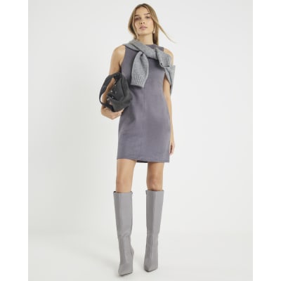 Grey Faux Suede Shift Dress
