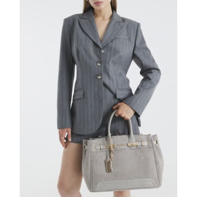 Grey Faux Suede Tote Bag