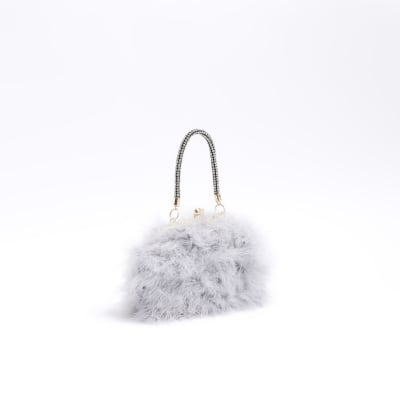 Grey feather diamante cross body bag | River Island