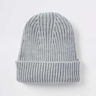 Grey fisherman knit beanie hat