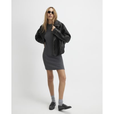 Grey Fitted Cosy Seamed Mini Dress