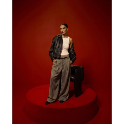 Grey Flecked Wide Leg Trousers