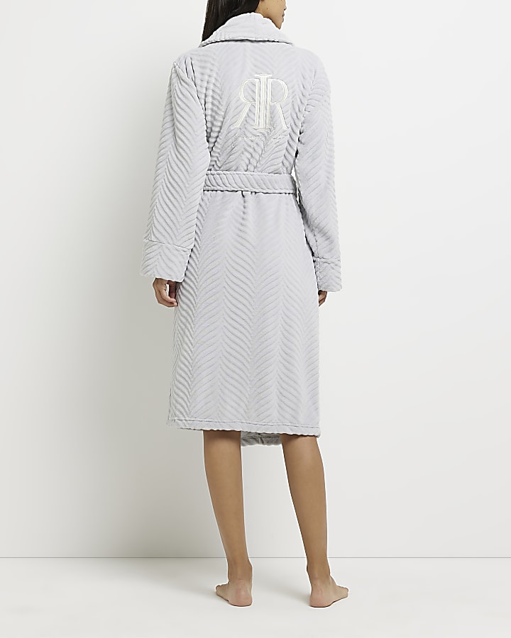Grey fleece longline dressing gown