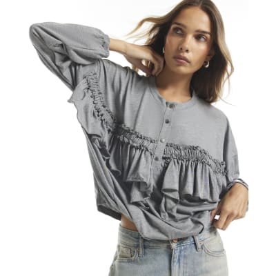 Frill Popper Long Sleeve Top