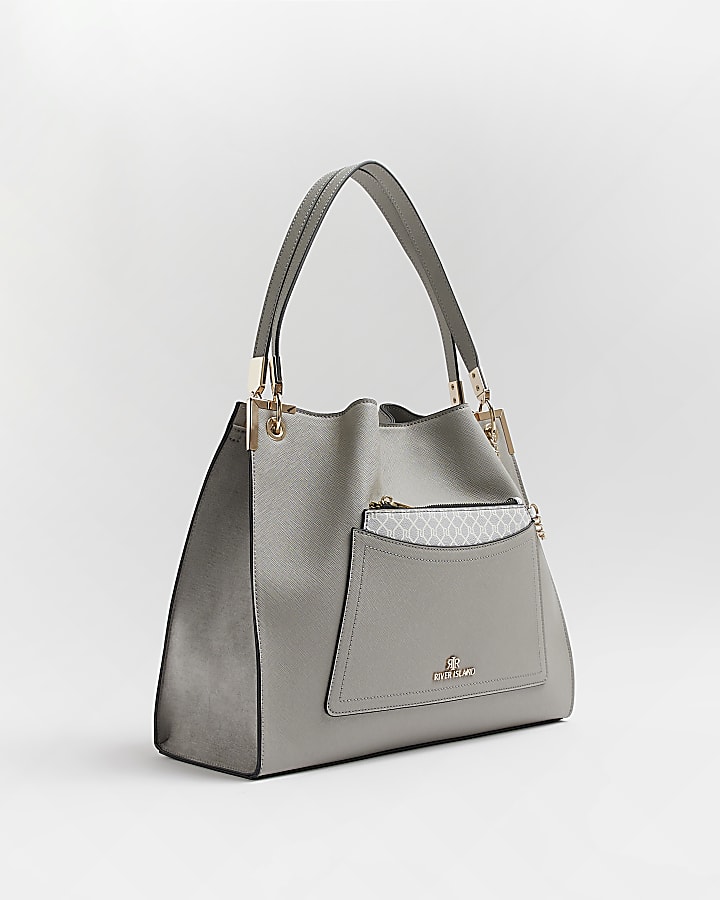 Grey front chain tote bag