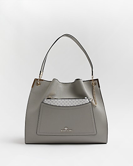 Grey front chain tote bag