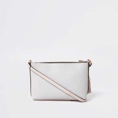 Grey front pocket slouch cross body handbag