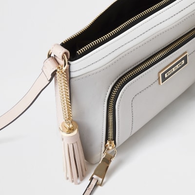 Grey front pocket slouch cross body handbag