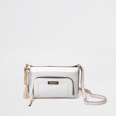 Grey front pocket slouch cross body handbag