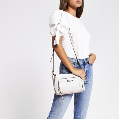 Grey front pocket slouch cross body handbag