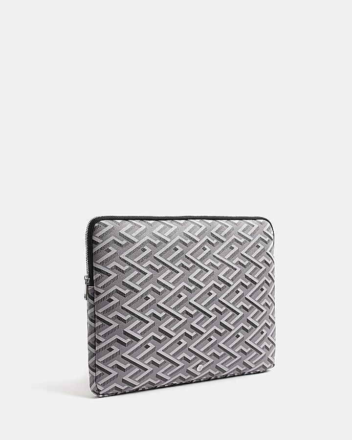 Grey geometric laptop pouch bag