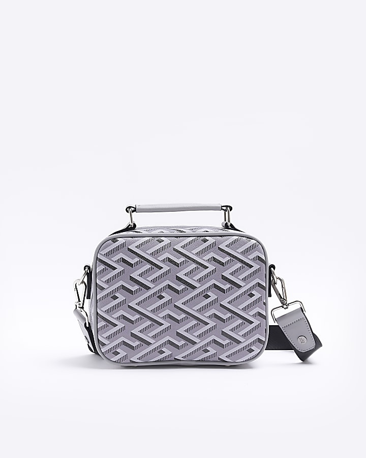 Grey geometric messenger bag