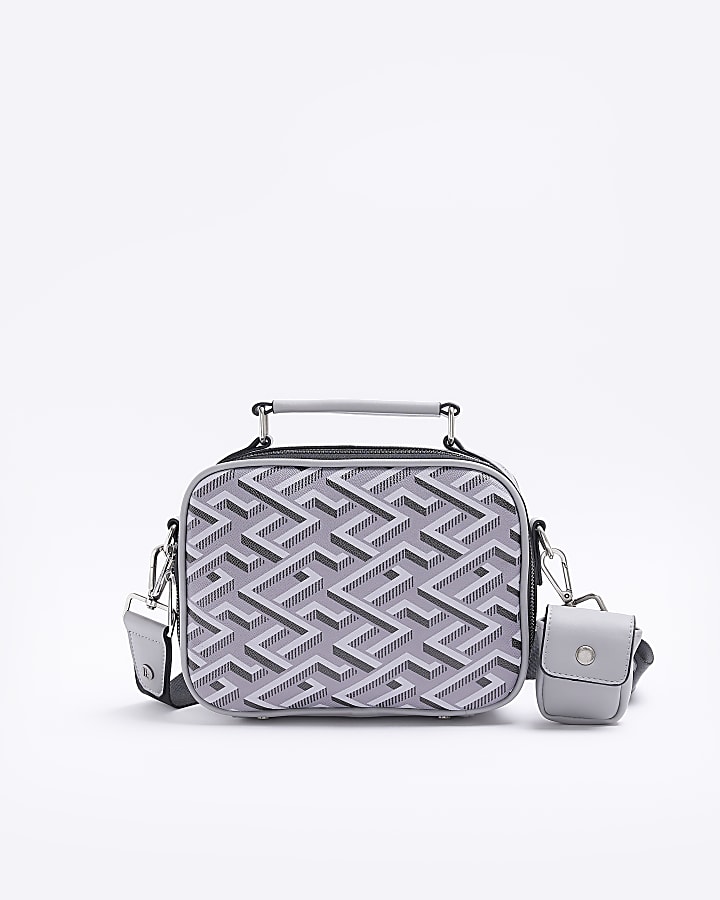 Grey geometric messenger bag