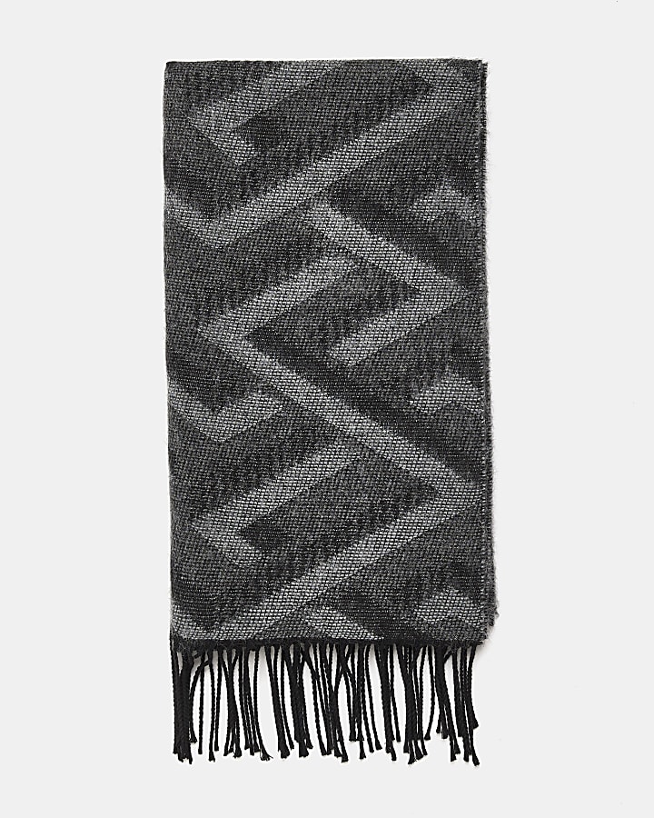 Grey geometric print scarf