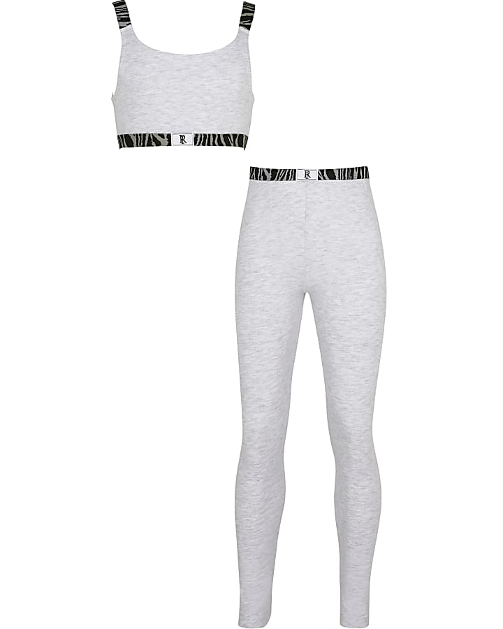 Grey girls animal print leggings outfit