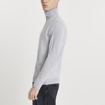 Grey half zip funnel neck jumper River Island