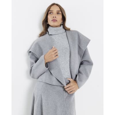 Grey Handmade Wool Blend Waterfall Jacket