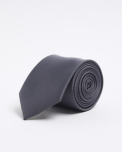 Grey herringbone core tie