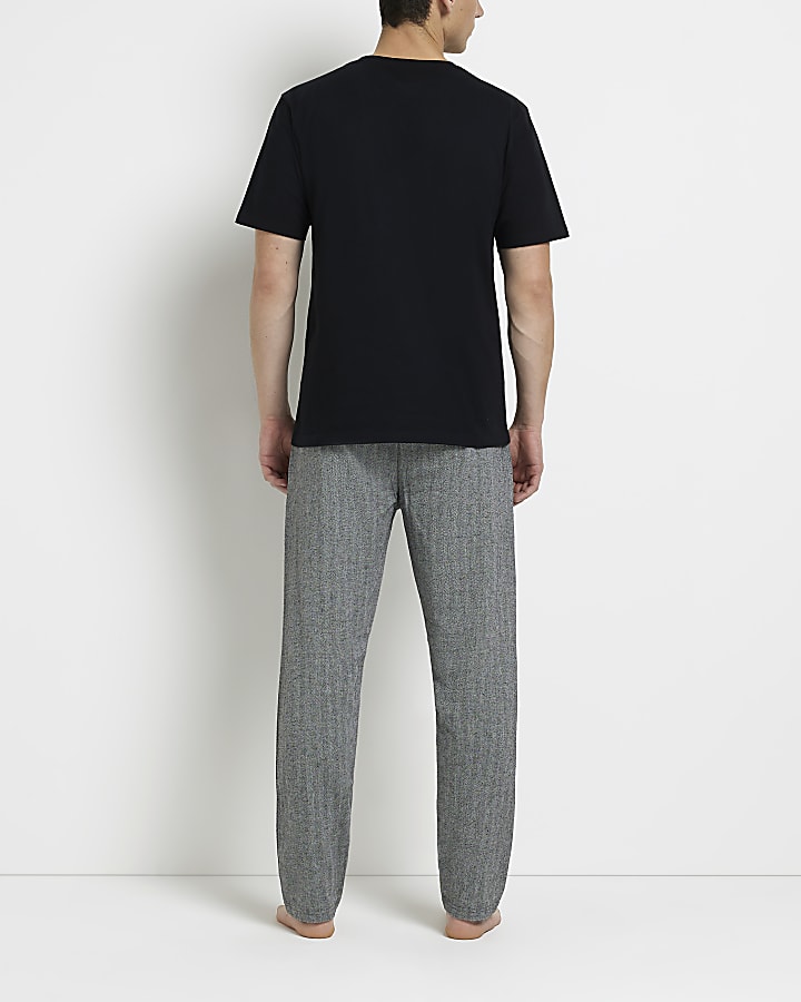 Grey Herringbone jogger pyjama 2 piece set