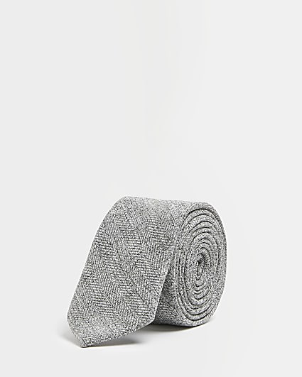 Grey Herringbone Textured Tie