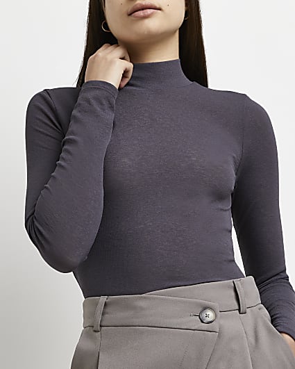 Grey high neck fitted top