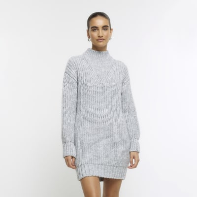 Grey high neck jumper mini dress | River Island