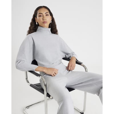 Grey High Neck Pinstripe Top