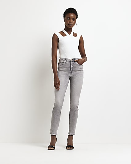 Grey high rise mom jeans
