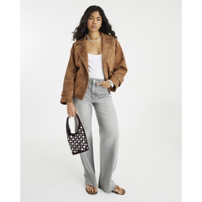 Grey High Rise Relaxed Straight Leg Jeans