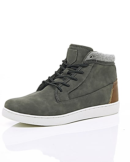 360 degree animation of product Grey high top trainers frame-0