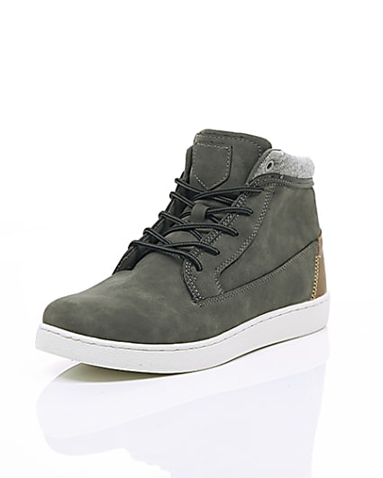 360 degree animation of product Grey high top trainers frame-1