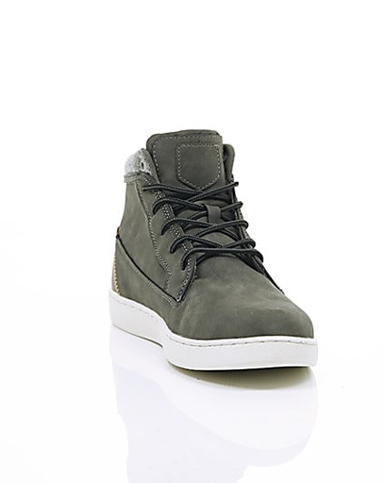 360 degree animation of product Grey high top trainers frame-5