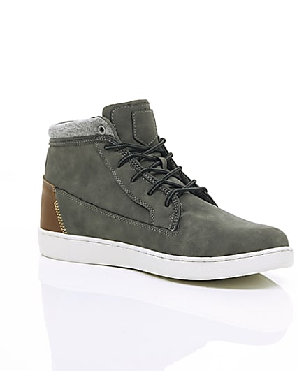 360 degree animation of product Grey high top trainers frame-7