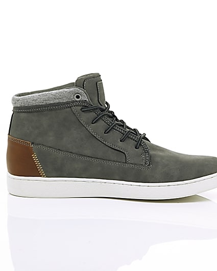 360 degree animation of product Grey high top trainers frame-9