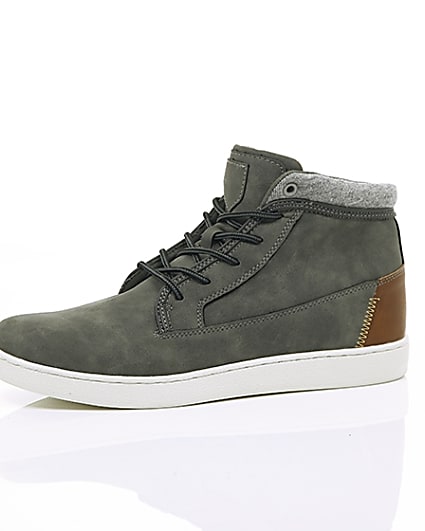 360 degree animation of product Grey high top trainers frame-23