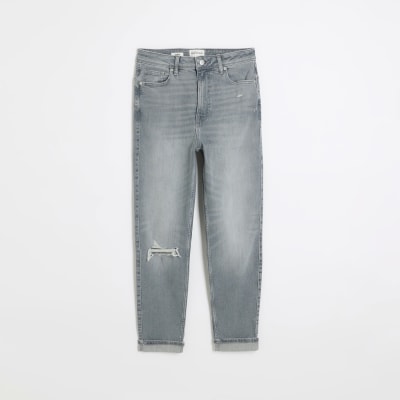 Grey high waist bum sculpt ripped mom jeans