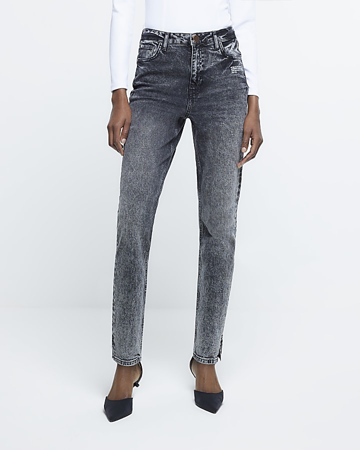 Grey high waist faded straight leg jeans