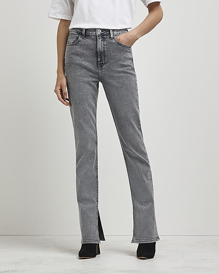 Grey high waisted flared jeans
