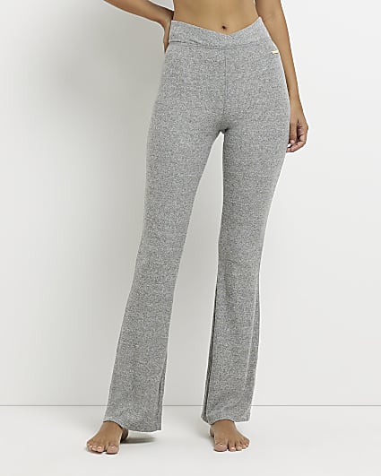 Grey high waisted flared trousers