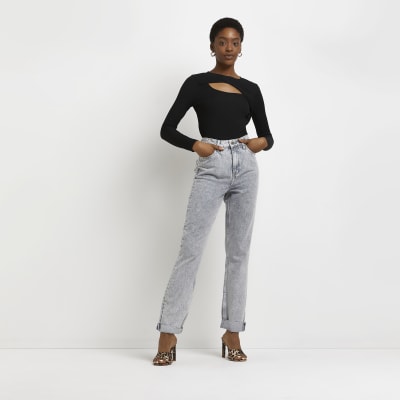 grey high waisted mom jeans